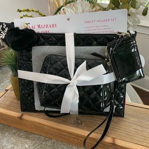 ISAAC MIZRAHI BLACK PATTEN TABLET HOLDER SET